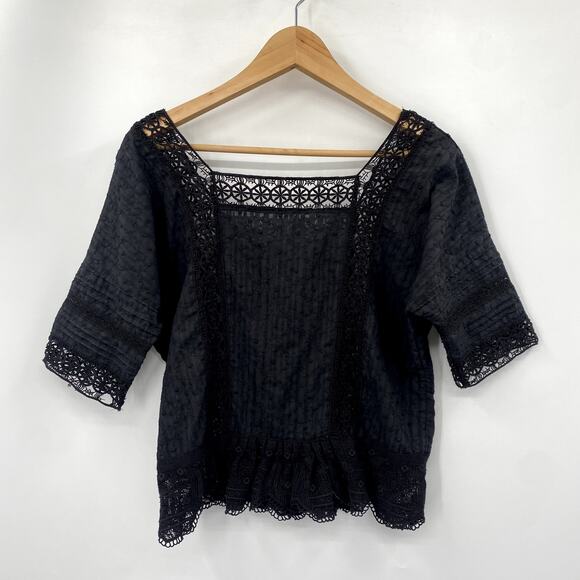 Free People black crochet lace peasant blouse - Picture 5 of 7